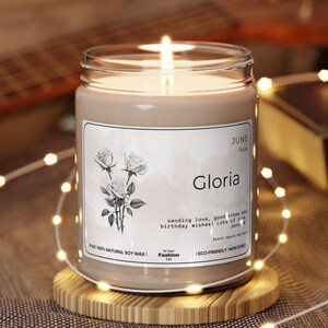 Birth Flower Gift Candle Pink June Rose Personalized Birthday Candle Gift for Friend Wife Gift for Her Apothecary Gift 9oz Candle CM1150