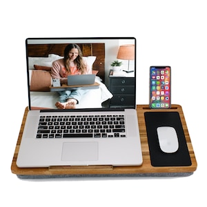 Lap Desk, Laptop Lap Desk with Cushion Made with Real Acacia Wood. Lap Desk for Laptop Fits 14” to 15” Laptops. Bed Desk, Laptop Desk.