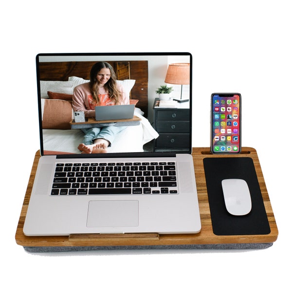 Lap Desk, Laptop Lap Desk with Cushion Made with Real Wood Acacia Wood. Lap Desk for Laptop Fits 14” to 17” Laptops. Bed Desk, Laptop Desk