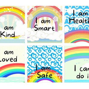 Tarjeta de afirmación positiva para niños, temática arcoíris