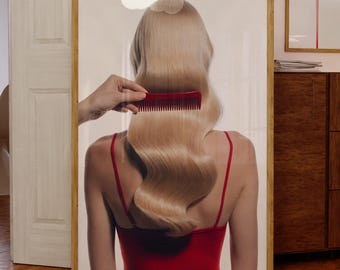 Red Stylelist Fotografie Kunstdruck, blonde Frau Hair & Beauty Salon Wand Kunst, Small Business Poster ästhetisches Dekor