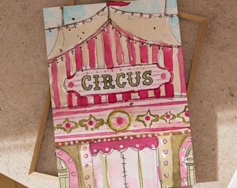 Der Zirkus Kunstdruck, wunderliche Zirkusartist handgezeichnete Wandkunst, Vintage Zirkuszelt Skizze Raumdekor, rosa ästhetisches Wohnungsdekor