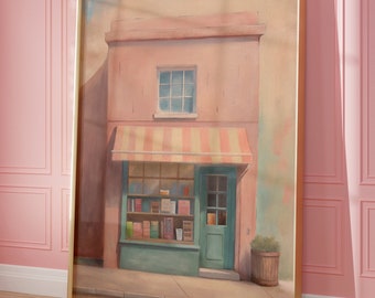 Cozy Bookstore Art Print, Book Reader Wall Art, Pastel Academia Bookish Poster, Small Town Soft Girl Aesthetic, Apartment Library Room Decor