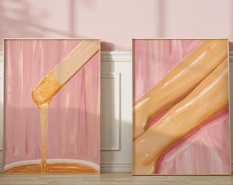 2er Set Wachsdrucke, Kosmetikerin Schönheitssalon Wandkunst, Kokette Malerei Small Business Poster, Rosa Vintage Wachskünstler Ästhetisches Dekor