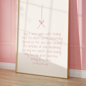 Impressão de arte How Did It End, arte de parede Taylor, pôster de letras de música Bridge, laços de fitas coquete rosa, decoração de quarto de apartamento estético