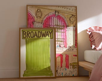 Broadway Kunstdruck, Performer Hand gezeichnete Malerei Wandkunst, New York Musical Theater Skizze Studentenwohnheim Zimmer Poster, Green Theater Hausdekor