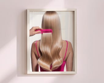 Hairstylist Fotografie Kunstdruck, blonde Frau Haar- und Schönheitssalon Wandkunst, Hot Pink Leitartikel Small Business Poster ästhetik Dekor