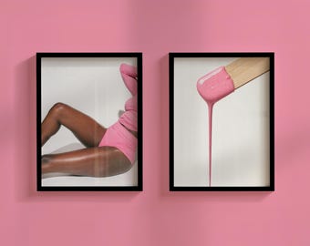 Wachsende Künstlerdrucke, schwarzer Kosmetik-Schönheitssalon, Wandkunst, minimalistisches Wachs-Poster für kleine Unternehmen, rosa ästhetisches Körperdekor - 2er-Set