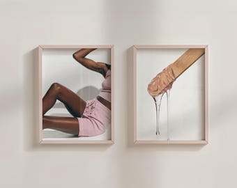 Wachsende Künstlerdrucke, schwarzer Kosmetik-Schönheitssalon, Wandkunst, minimalistisches Wachs-Poster für kleine Unternehmen, hellrosa ästhetisches Dekor - 2er-Set