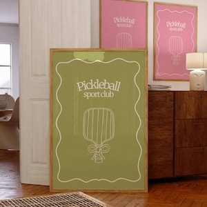 Pickleball Club Art Print, Preppy Pickleball Wall Art, Sports Country Club Poster, Pastel Pink Trendy Gift Aesthetic Room Decor – Set of 4
