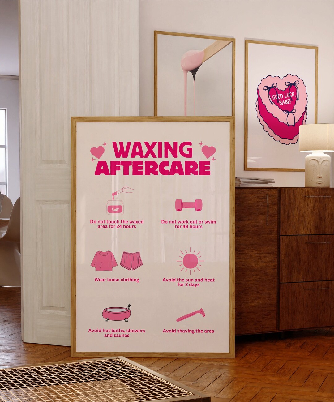 Waxing Aftercare Instructions Poster, Esthetician Beauty Salon Wall Art