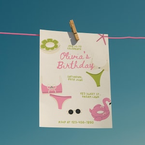 Invitación de fiesta de cumpleaños en la piscina de verano hecha a medida