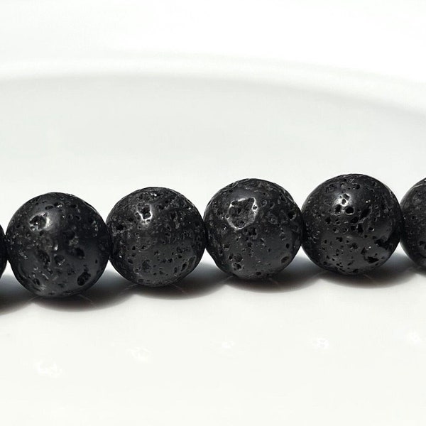 Black Volcanic Lava Beads Genuine Natural Grade AAA Gemstone Round Loose Beads Bulk Lot Options