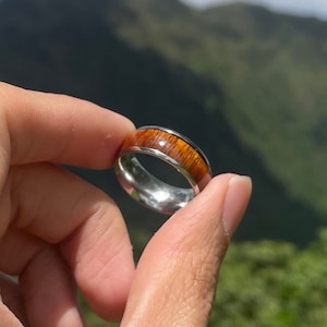 Koa Wood Stainless Steel Ring - , Minimalist, Tarnish-Resistant Men’s Band, Perfect Gift for Him