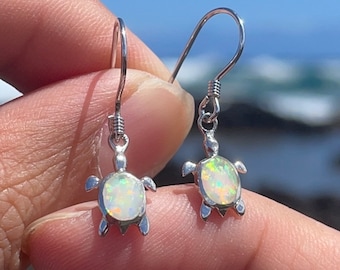 White Opal Turtle Earrings - Sterling Silver Earrings, Cute Turtle Design, Perfect Gift for Her, White Opal Jewelry, Classic Turtle Earrings