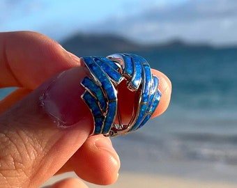 Blue Fire Opal French Clip Earrings- 925 Wave Currents, French Earrings, Perfect Gift for Her, Lanikai Blue Opal Collection