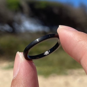 Thin Black Tungsten Ring - 3mm Comfort Fit, Stackable, Unisex, Durable, Waterproof, Minimalist Jewelry, Gift for Her, Kaho&#39;olawe Collection