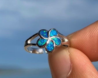 Flower Toe Ring, Blue Opal, Fire Opal, Flower Toering Adjustable, 925 Sterling Silver, Silver plated, Nickel Free, Lead Free, Hypoallergenic