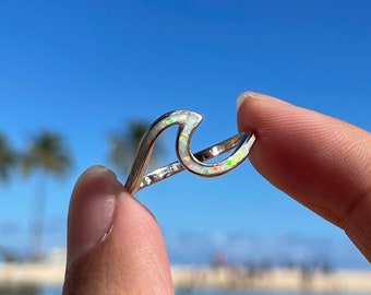 White Opal Wave Ring • 925 Sterling Silver