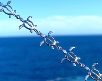 Turtle Bracelet - 925 Sterling Silver, Hawaiian, , Adjustable 7.25" to 8.5", Gift for Her, Hanauma Turtles Collection