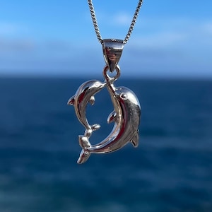 Delfin Charm Halskette - 925 Sterling Silber, Baby Mutter und Tochter Spinner Delfin Charm Anhänger, Delfin Charm Anhänger, Geschenk für Sie
