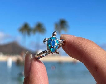 Blue Opal Turtle Ring, Sterling Silver Ring, Turtle Opal Ring, Ocean Blue Opal, 925 Sterling Silver, Nickel Free, Lead Free, Hypoallergenic