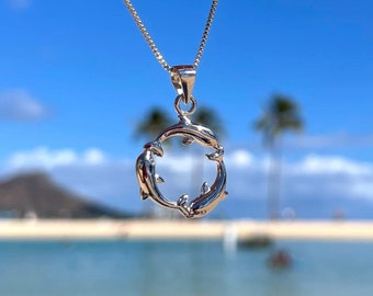 Dolphin Necklace with Chain, Sterling Silver Dolphin Necklace, Gift for Her, Hawaiian Jewelry
