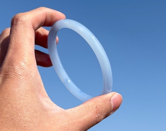 Round Blue Jade Bangle - Comfortable Round Fit - Smooth Minimalist Semi-Precious Stone Bracelet - Fits 7.5" - 8.0" inch