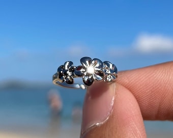 Flower Toe Ring, Plumeria Flower Toering, Midi Ring, Silver Fully Adjustable Hawaii Style Jewelry Gift Under 10