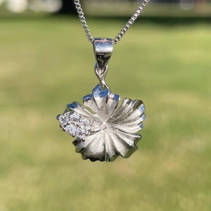 Silver Hibiscus Flower Necklace - 925 Sterling Silver with Diamond Simulants, Perfect Gift for Her, 15mm, Road to Hana Collection