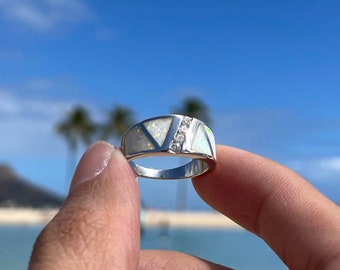 Weißer Opal & Zirkonia Ring • 925 Sterling Silber