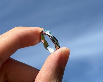 Blue Band Ring, Silver Braid Twist Ring, Gift for Her, 925 Sterling Silver, Minimalist Ring, Island Inspired Jewelry