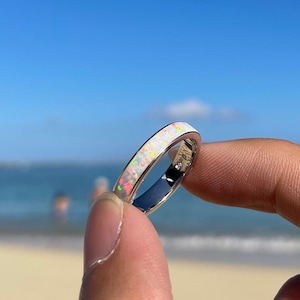 White Fire Opal Midi Ring 4mm Infinity Ring 925 Solid Sterling Silver- Artesian Ring