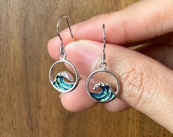 Wave Earring with Resin Inlay, 925 Sterling Silver, Handmade Silver Earrings, Hawaiian Jewelry