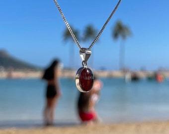 Oval Koa Wood & Sterling Silver Necklace – Kohala Collection