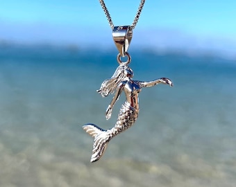 Collier Sirène - Collier Sirène en Argent Sterling 925 avec Chaîne à Maillons, Cadeau pour elle, Bijou, Bijou Océan Sirène