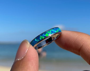 Ocean Blue Fire Opal Infinity Ring 4mm 925 Solid Sterling Silver