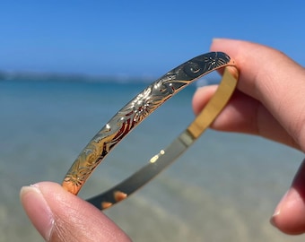 Hamilton Gold Scroll Bangle-  Stackable, 7 Days Bangle, 7 Days Bracelet, Gift for Her, Hawaiian Jewelry, 5mm Adult Size 7" to 9"