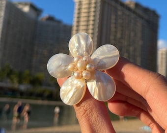 White Shell Pearl Ring, Mother of Pearl Ring, Shell Pearl Statement Ring, Stainless Steel Green Jade, Red Coral, White Pearl, Gift for Her
