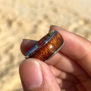 Koa Wood Ring, Koa Wood Stainless Steel Ring, Minimalist Tarnish Resistant, Non-Tarnish Jewelry, Men's Band Ring