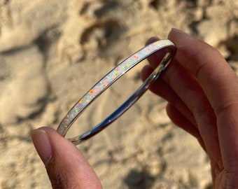 Opal Bangle White Fire Sterling Silver 4mm 925 Bracelet Bangle, Nickel Free, Lead Free, Hypoallergenic