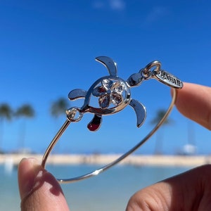 Turtle Bangle Turtle Bangle, Island Style Turtle Flower Charm Bangle - Fits 7.5