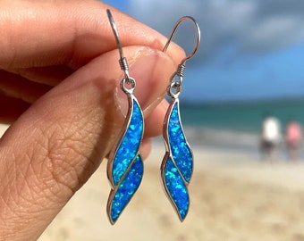 Blue Opal Dangling Earrings / 925 Sterling Silver, Jewelry Cute Jewelry Gifts for Her, Nickel Free, Lead Free, Hypoallergenic