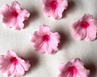 Pink Hibiscus Clay Flowers, Clay Flowers for Jewelry Making, Pink Flowers for Lei Making/ DIY Flowers, Handcrafted Clay Beads, 1.5" Diameter