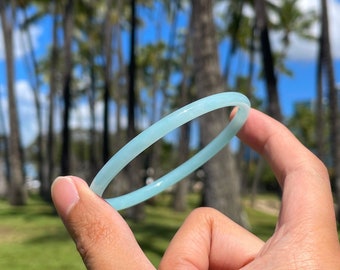 Blue Jade Bangle - Comfortable Round Fit - Smooth Minimalist Semi-Precious Stone Bracelet - Fits 7.5" - 8.0" inch