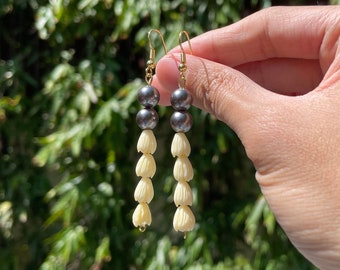 Pikake Pearl Earrings Flower, Hand Crafted Long Pikake Pearl Earrings Hamilton Gold Jewelry Earrings Hawaii Jewelry,  Earrings