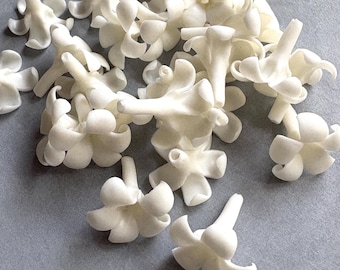 White Puakenikeni Clay Flowers, Handcrafted Flowers For Lei Making, Life-like Flowers, Hana Flowers Collection, Car Lei