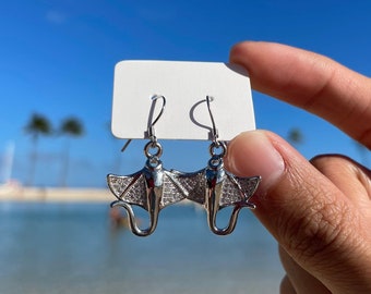 Stingray Earrings, Manta Ray Earrings, Silver Plated Earrings, Island Inspired Earrings, Hawaiian Jewelry, Gift for Her