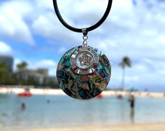 Abalone Flower Necklace - Abalone Pendant, Spinning Flower Charm, Leather Cord, Minimalist Style