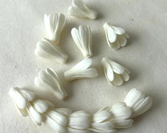 White Tuberose Clay Flower Beads, Hand-Sculpted Kupaloke Hawaiian Floral Charms for DIY Earrings & Necklaces